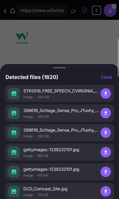 V-Grab in-app browser detecting downloadable videos on a page